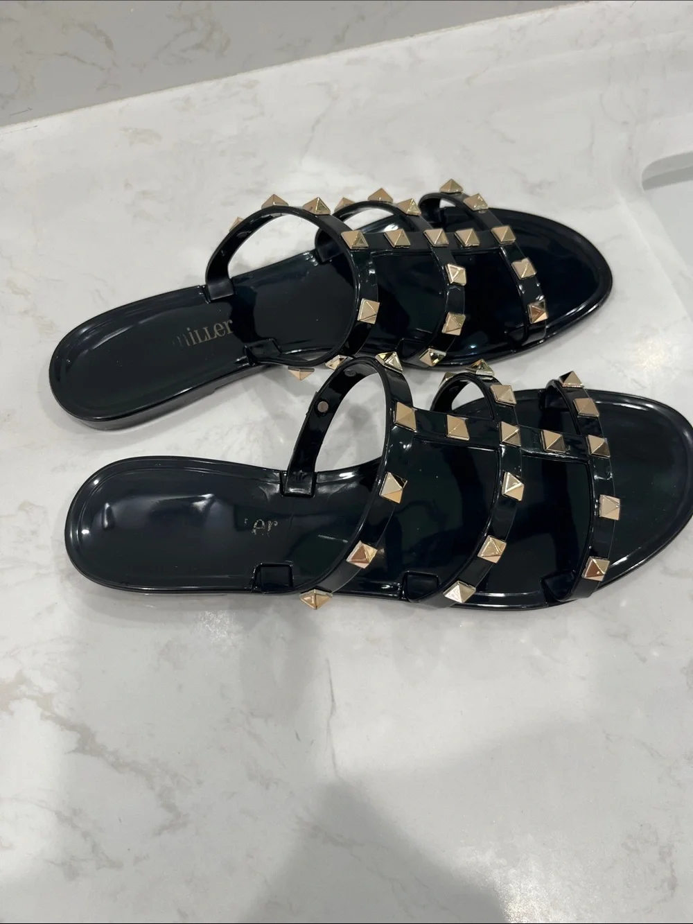 Black Studded Slide Sandals - Women